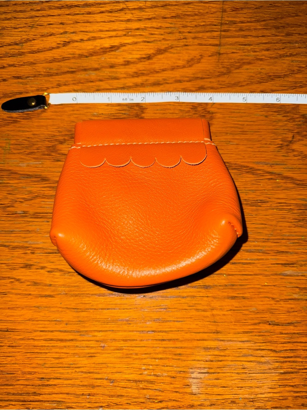 Bright Orange Leather Coin Purse with Scallop Trim